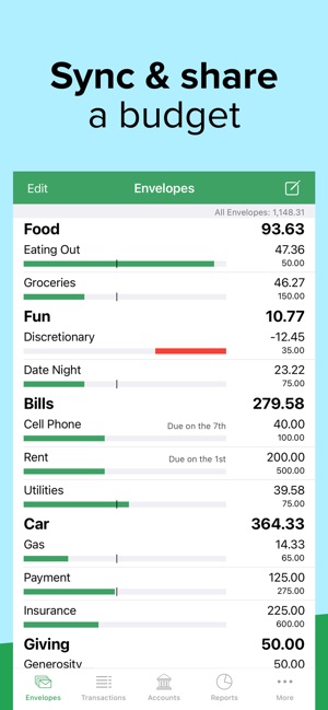 Screenshot of Goodbudget Budget Planner