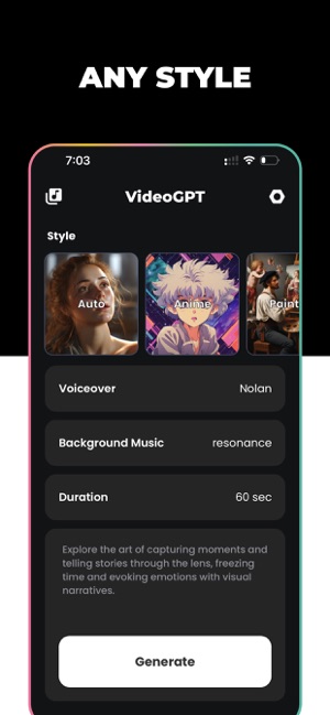 Screenshot of VideoGPT - AI Video Generator