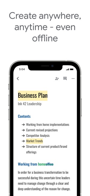 Screenshot of Google Docs