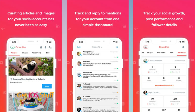 Screenshots of Crowdfire app for iphone