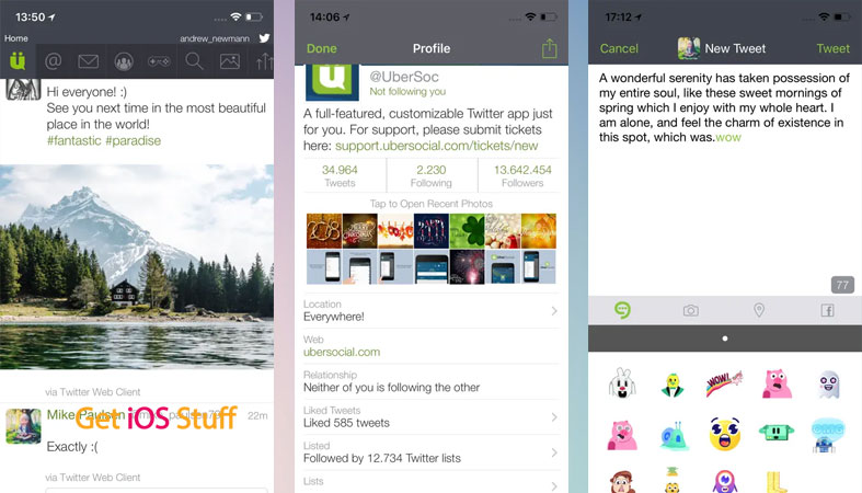 Screenshots of UberSocial twitter client app